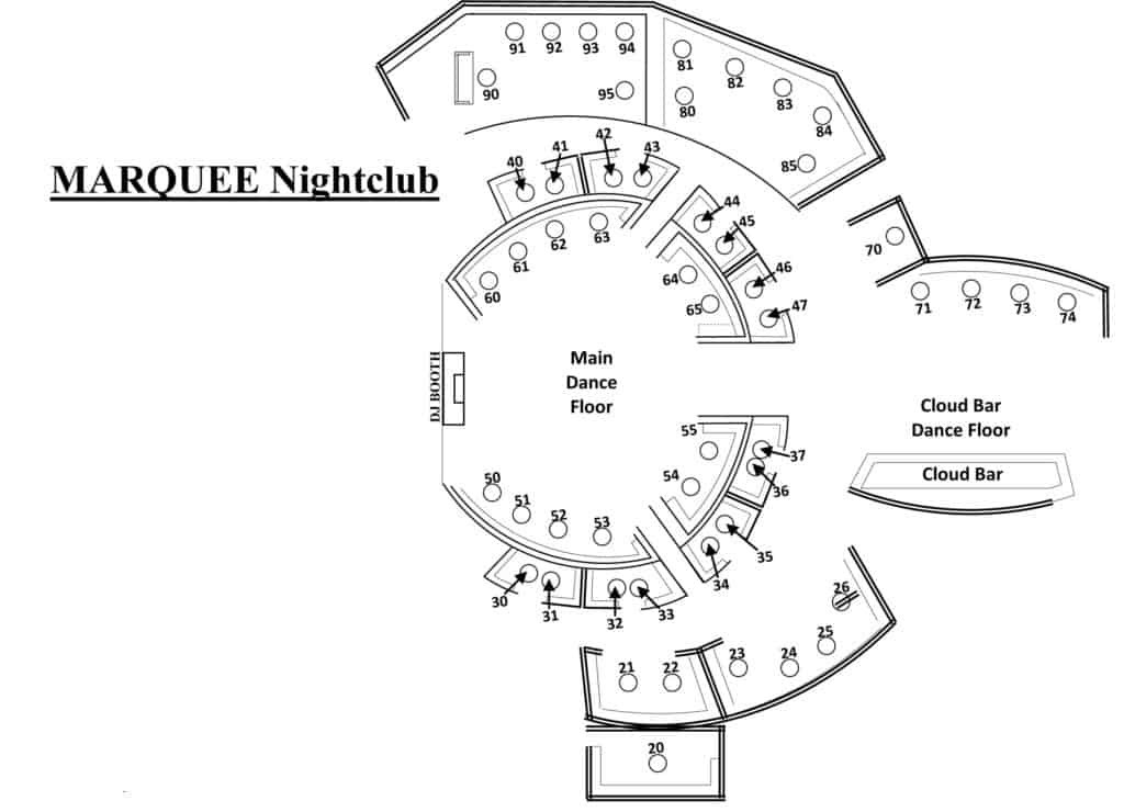Table map for Marquee Nightclub