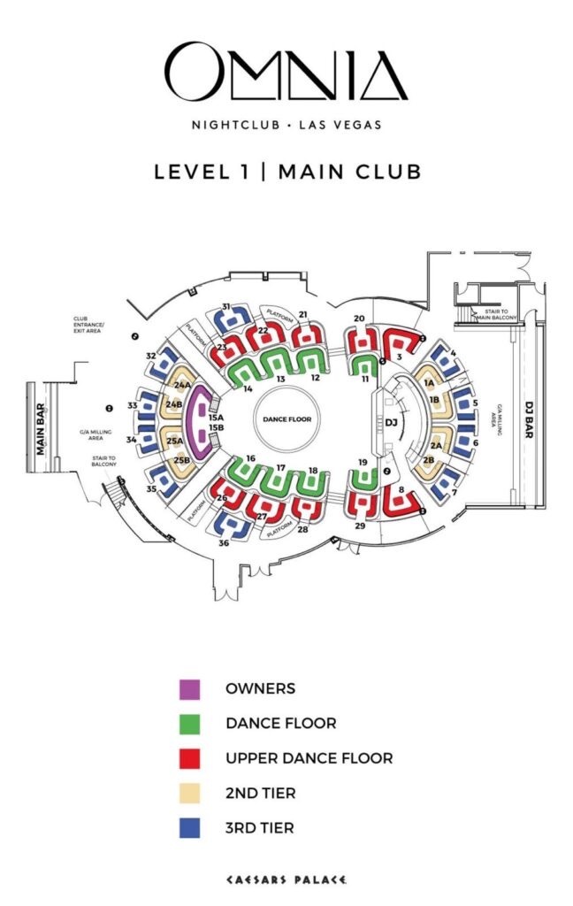 Table map for Omnia Nightclub