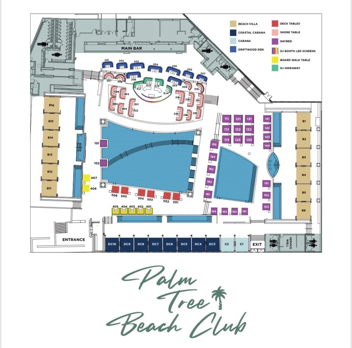Table map for Palm Tree Beach Club